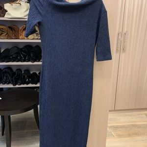 Navy Midi Dress with slight asymetric neckline
